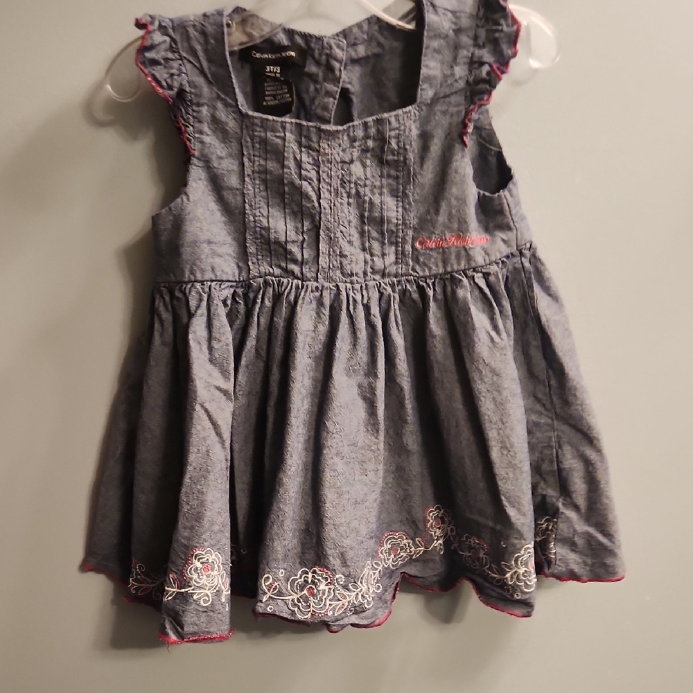🍉Calvin Klein Kids' Gray Dress with Pink Embroidery
